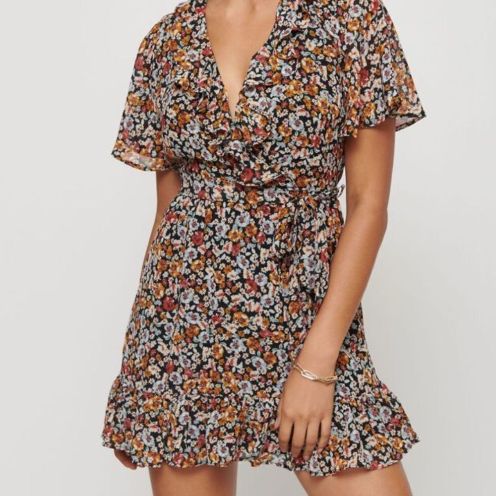 DYNAMITE | Mini Wrap Dress with Frills